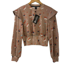 SHEIN Brown Floral Blouse Womens Size XS Long Sleeve